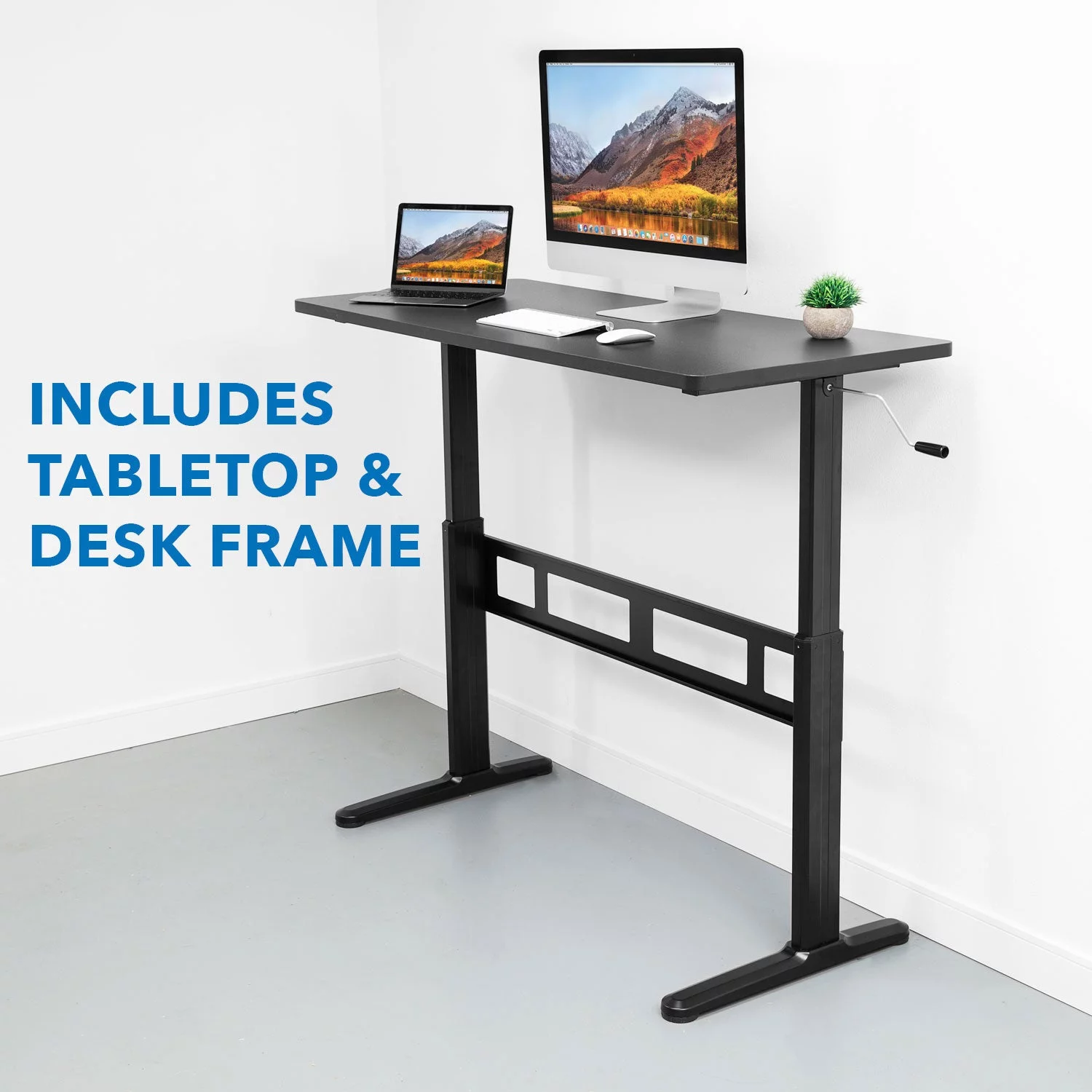 Mount-It! Hand Crank Sit-Stand Desk (Frame and Tabletop Included)