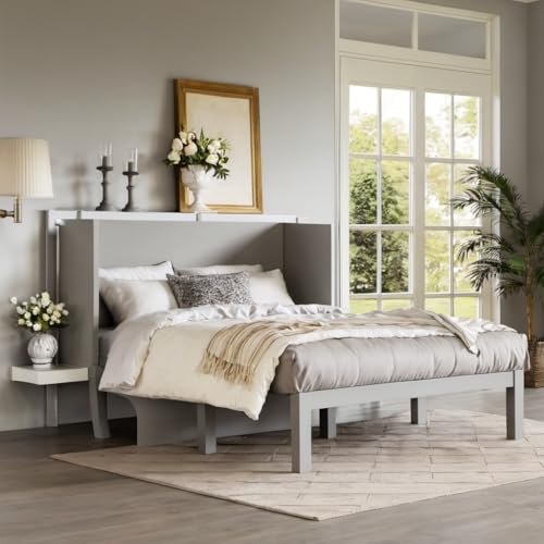 Queen Murphy Bed with Desk and Removable Shelves on Each Side, Murphy Bed Chest Murphy Bed Frame w/USB Port for Home Office, Studio or Guest Room