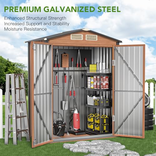 Outdoor Storage Shed, 5x3 Ft Metal Steel Tiny House with Lockable Door, Vertical Outside Storage Building for Garden, Backyard, Lawn, Patio Utility