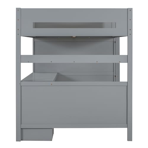 Harper & Bright Designs Twin Size Loft Bed with L-Shaped Desk and Stairs, Solid Wood Loft Bed Frame with Storage Drawers and Bookcase