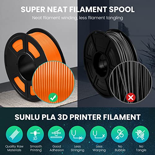 SUNLU 3D Printer Filament Bundle, PLA Plus Filament 10KG 1.75mm, Neatly Wound Filament for Most 3D Printer, 10 Colors, 1kg Spool
