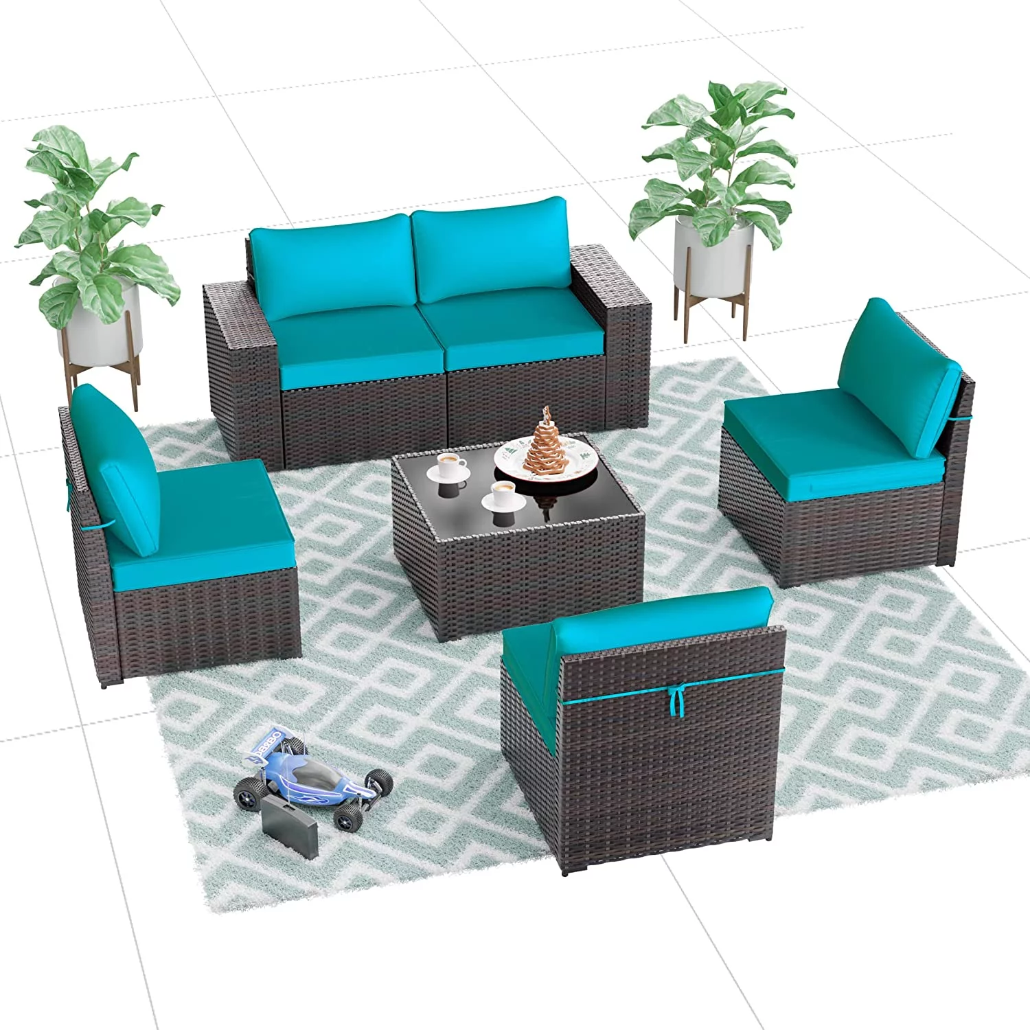 ALAULM Patio Furniture Sets 6 Pieces Patio Sectional Outdoor Furniture Patio Sofa Chairs Set All Weather PE Rattan Wicker Couch Conversation Set with