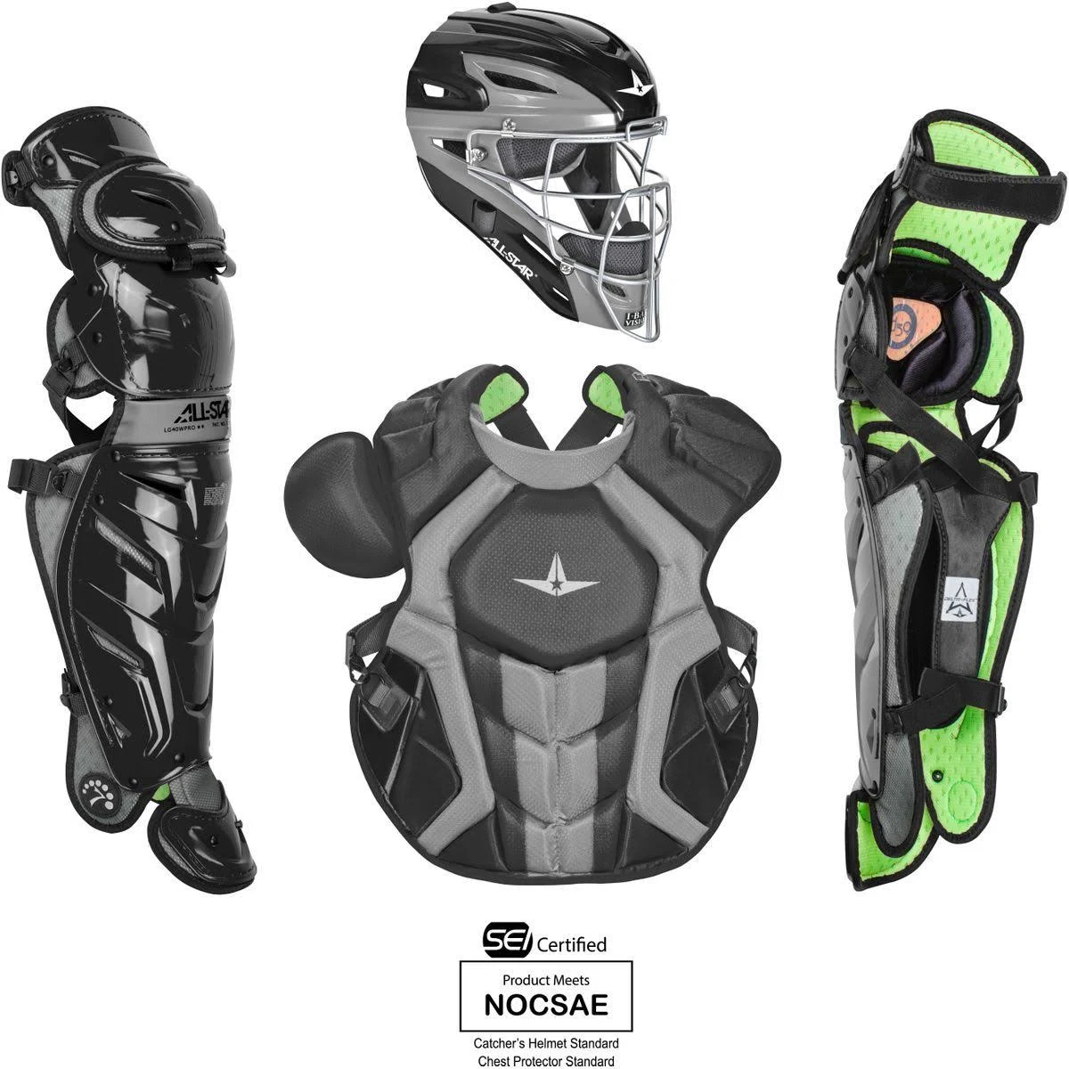 All-Star System7 Axis NOCSAE Adult Baseball Catcher&s Package - Purple