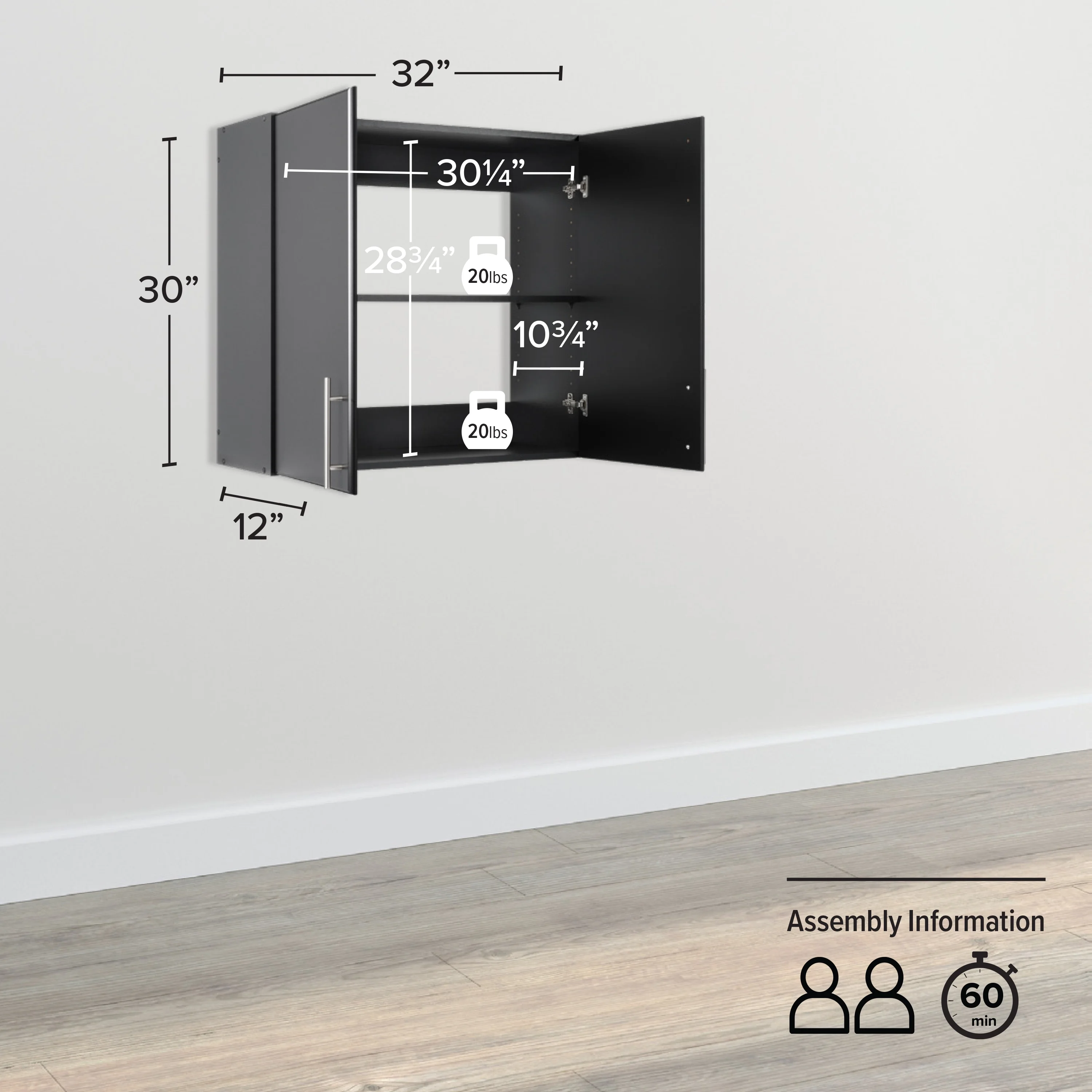 Prepac Elite 32" Wall Cabinet, Black