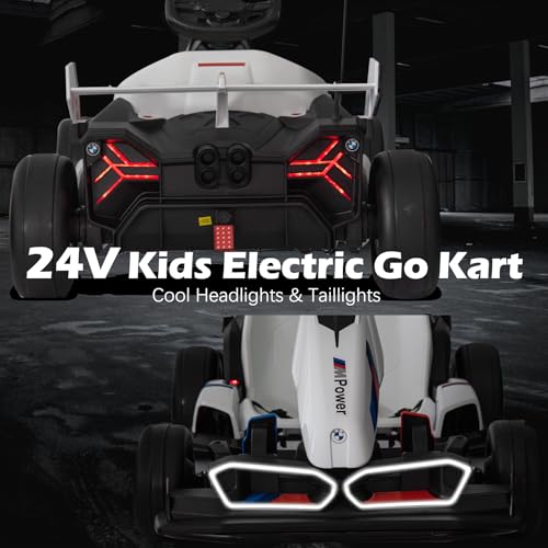 36V Licensed BMW Electric Go Kart, 7.5 MPH Drift Kart with 600W Motor, Outdoor Driftable Kids Race Pedal Go Karting Car w/Adjustable Seat, Lights
