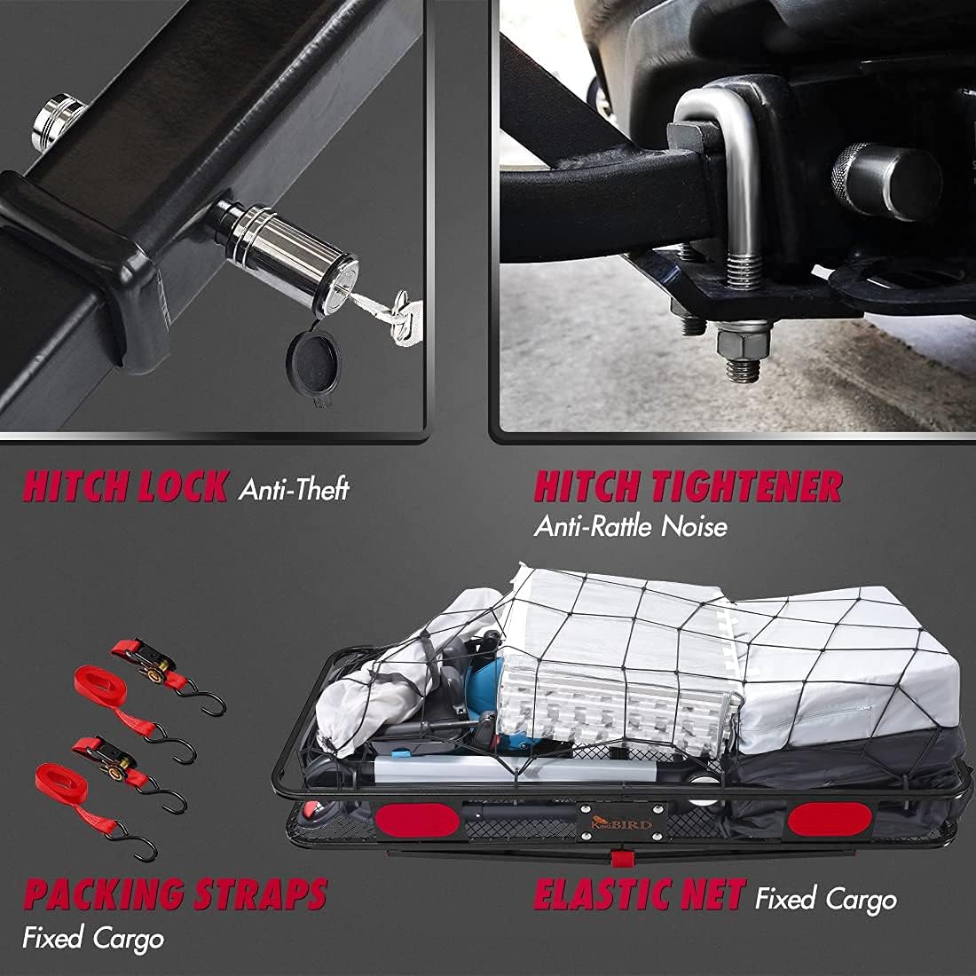 KING BIRD Upgraded 60 x 24 x 6 Hitch Mount Folding Cargo Carrier Fits to 2'' Receiver,550LBS Capacity Cargo Basket with Trailer Hitch Lock