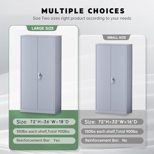 Greenvelly Steel SnapIt Storage Cabinet 72" Locking Metal Garage Storage Cabinet with 4 Adjustable Shelves, 2 Doors and Lock for File, Office, Garage