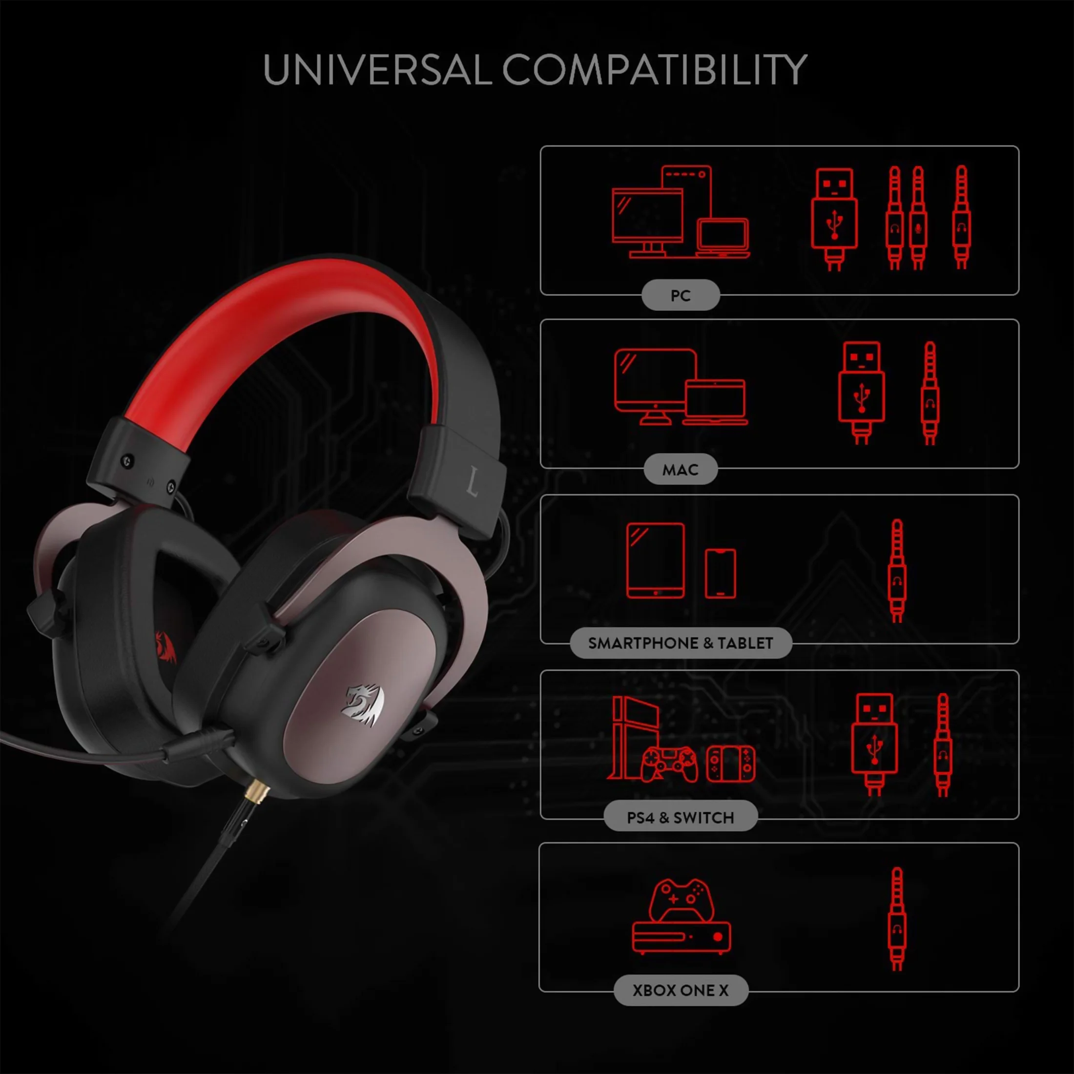 Redragon H510 Zeus Wired Gaming Headset - 7.1 Surround Sound - Memory Foam Ear Pads - 53MM Drivers - Detachable Microphone