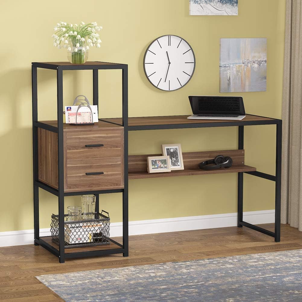 Tribesigns 55 Inches Computer Desk with 4 Storage Shelves and 2 Drawers