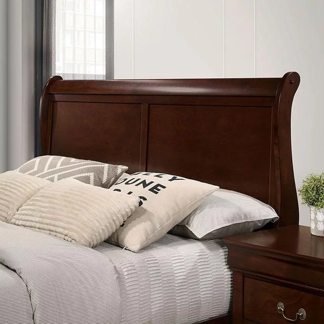 Cherry Solid Wood Full Bedroom Set 5pcs FOA CM7966CH Louis Philippe