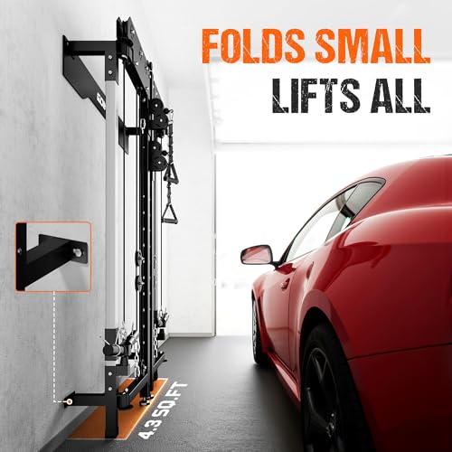 WM3-V4 Folding Squat Rack, Wall Mounted Power Rack with Dual Independent Pulley System