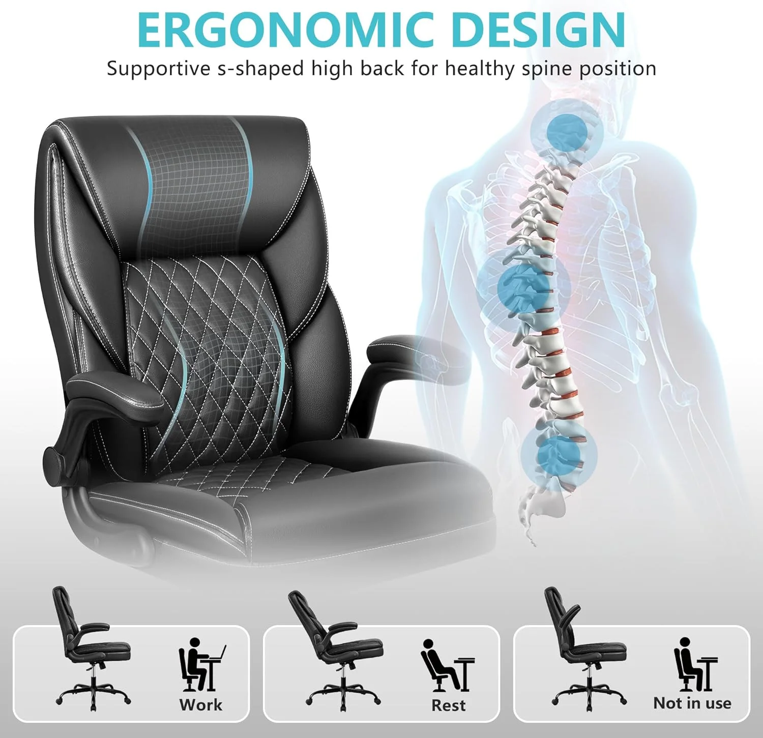 Office Chair-Office Desk Chair,Computer Chair, Ergonomic Office Chair,Leather Office Chair, Executive Office Chair High Back