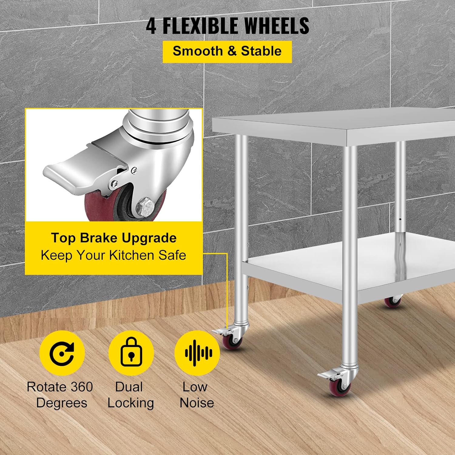 Mophorn Stainless Steel Work Table with Wheels 24 x 30 Prep Table with casters Heavy Duty Work Table for Commercial Kitchen Restaurant Business (24 x
