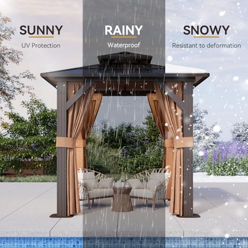 Aoxun 12'x16' Hardtop Gazebo, Aluminum Frame Permanent Pavilion with Netting and Curtains, Outdoor Polycarbonate Double Roof Canopy