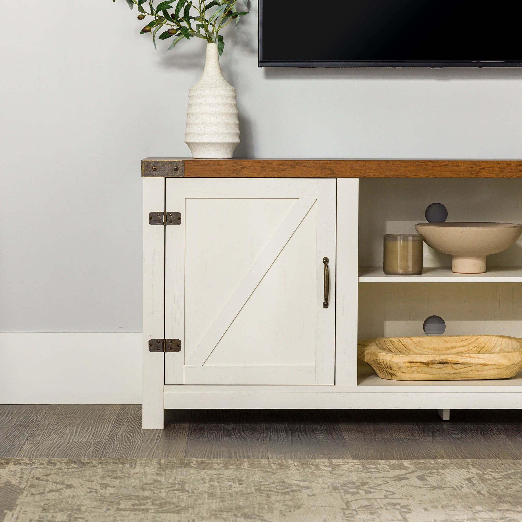 Walker Edison Modern Farmhouse Barn Door TV Stand for TVs up to 65, Grey Wash