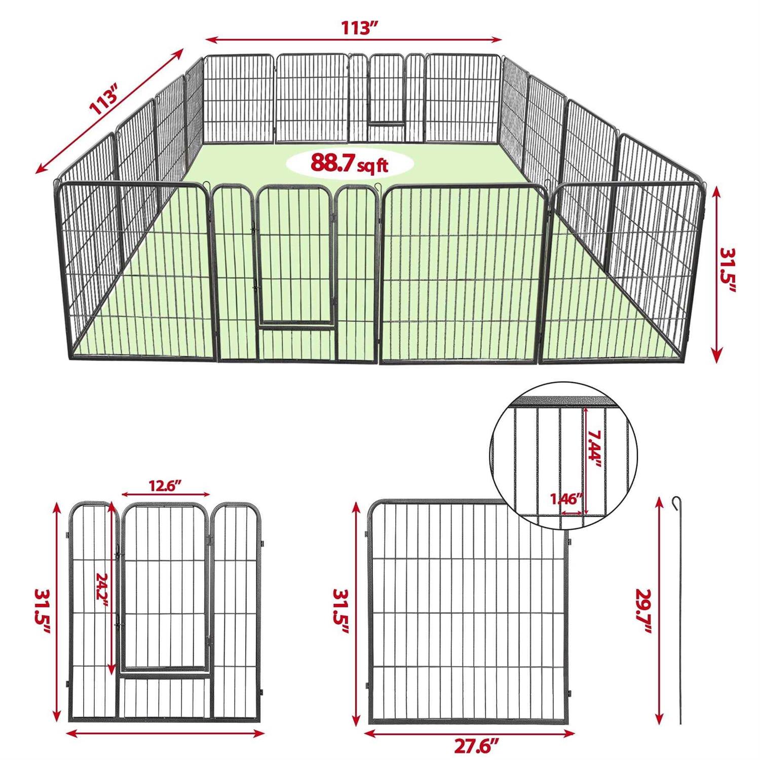 Zenstyle 32 inch Height Foldable Metal Exercise Pen Multiple Shape Pet Playpen 16 Panel Dog Kennel - Pet Supplies online store