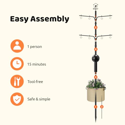 NETVUE by Birdfy Bird Feeder Pole with Effective Squirrel Baffle, 108 Inch Rust-Proof Pole Kit, 8 Adjustable Hooks for Outdoor Wild Bird Feeder, Bath