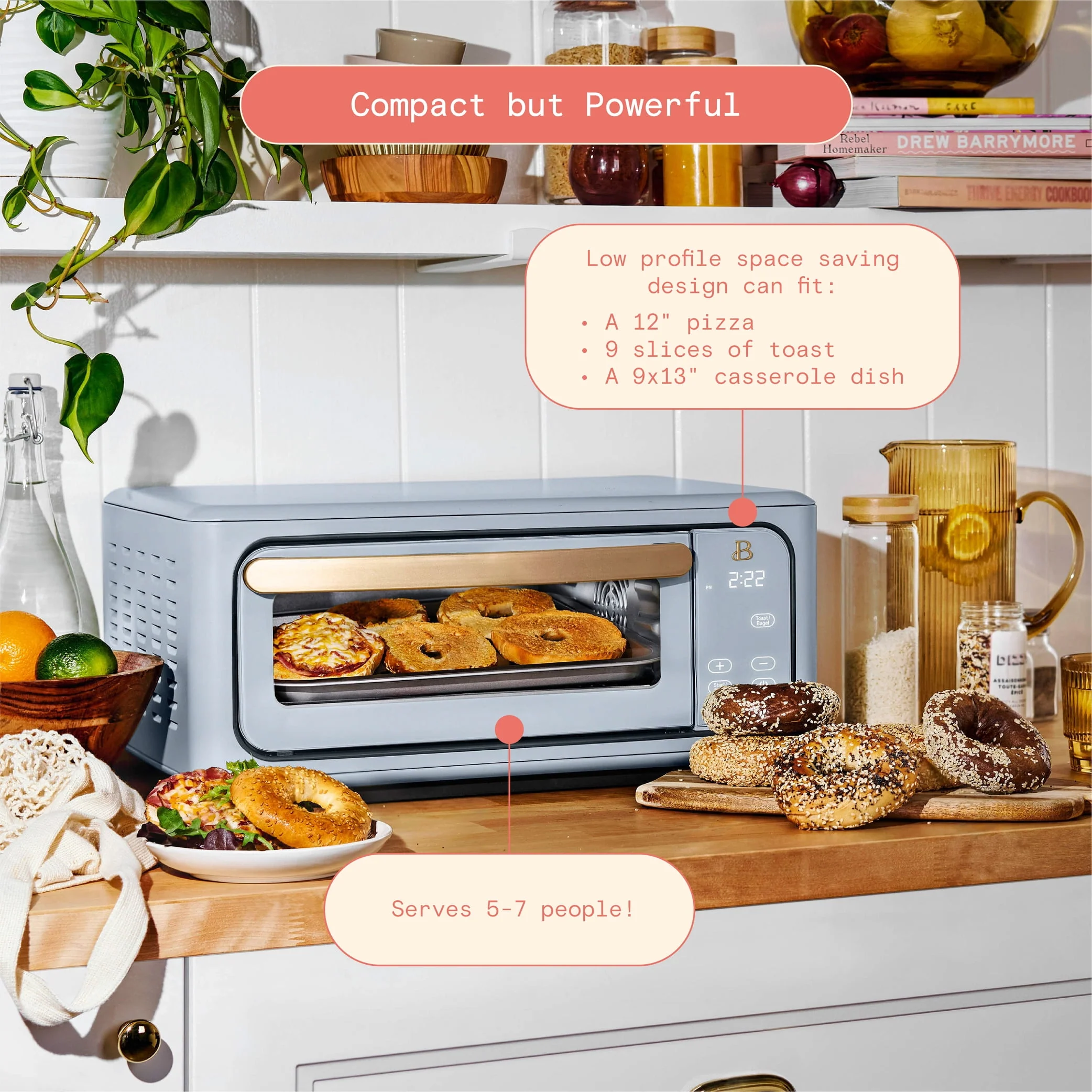 Beautiful Infrared Air Fry Toaster Oven, 9-Slice, 1800 W, Black Sesame by Drew Barrymore