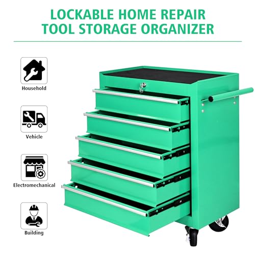 5-Drawer Rolling Tool Chest, Modular Tool Cabinet with Brake Casters & Removable Drawers, Workshop Toolbox Cart for Factory/Garage, Black