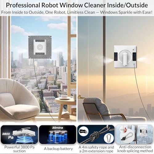 Smart Window Cleaning Robot With Dual Water Spray,3800pa Suction, Multiple Anti - Fall Protection,AI Path Planning,App & Remote Control