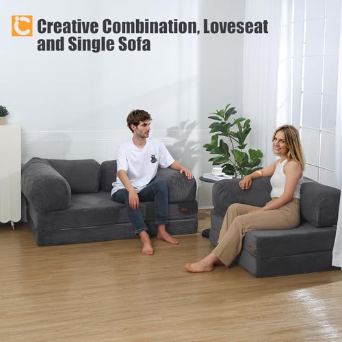 COMAX Folding Sofa Bed, Convertible Chair Bed Corduroy 3-in-1 Foldable Floor Couch with High-Density Foam, Futon Sofa Sleeper Mattress