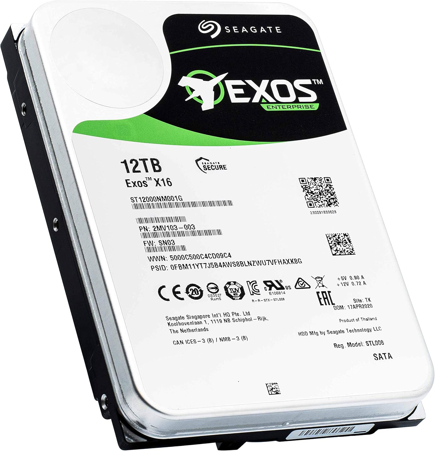 Seagate Exos X16 12TB 7200 RPM 512e/4Kn SATA 6Gb/s 256MB Cache 3.5-Inch Enterprise HDD (ST12000NM001G)