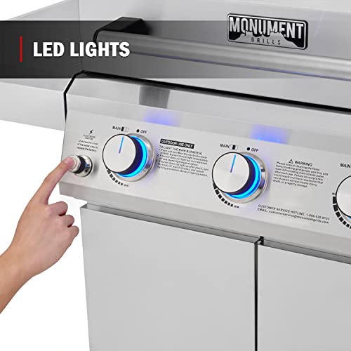 Monument Grills Larger 4-Burner Propane Gas Grill Stainless Steel Heavy-Duty Cabinet Style with LED Controls & Side Burner