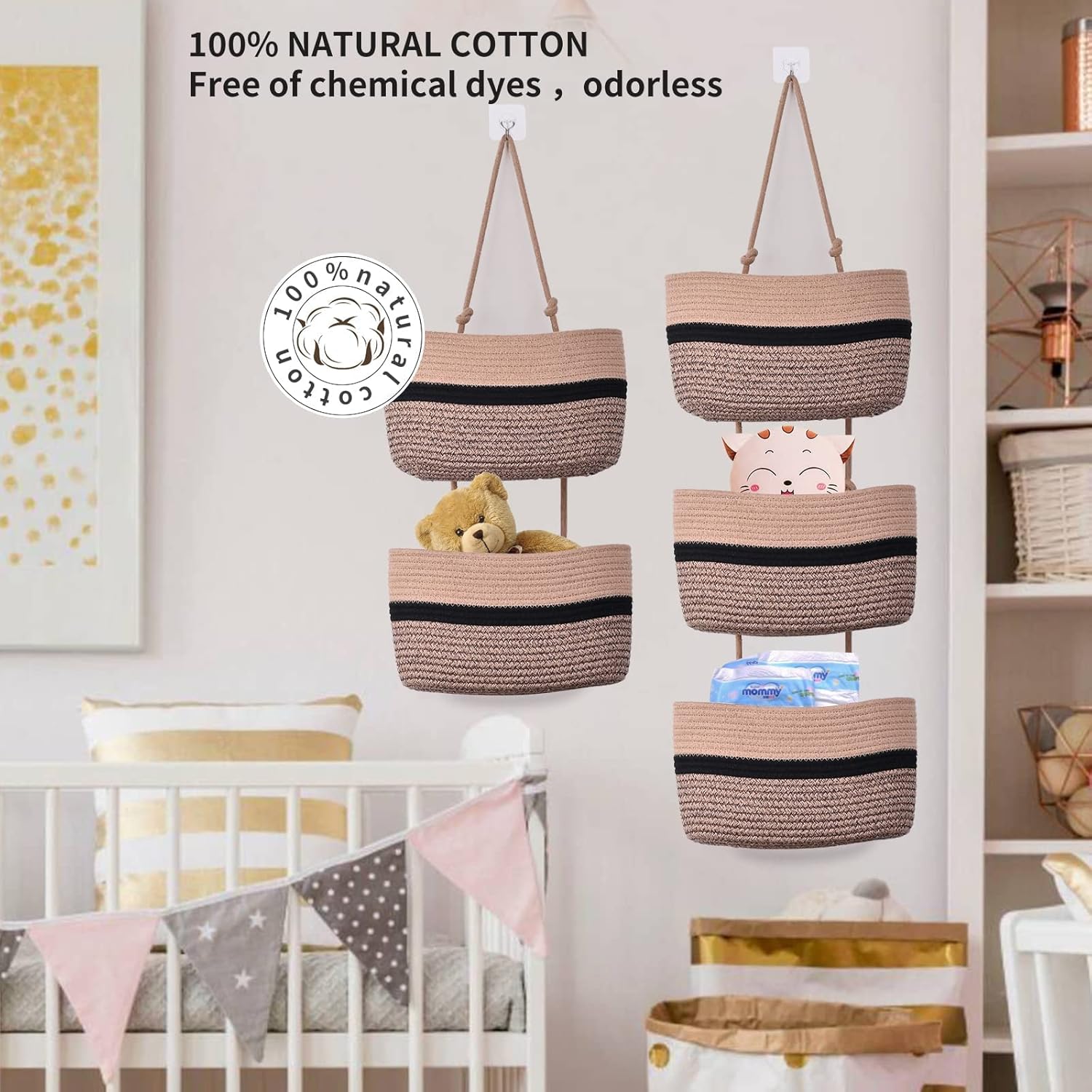 Hanging Baskets for Organizing,Hanging Storage Basket,5 Detachable Over The Door Baskets,Decorative Hanging Wall Basket