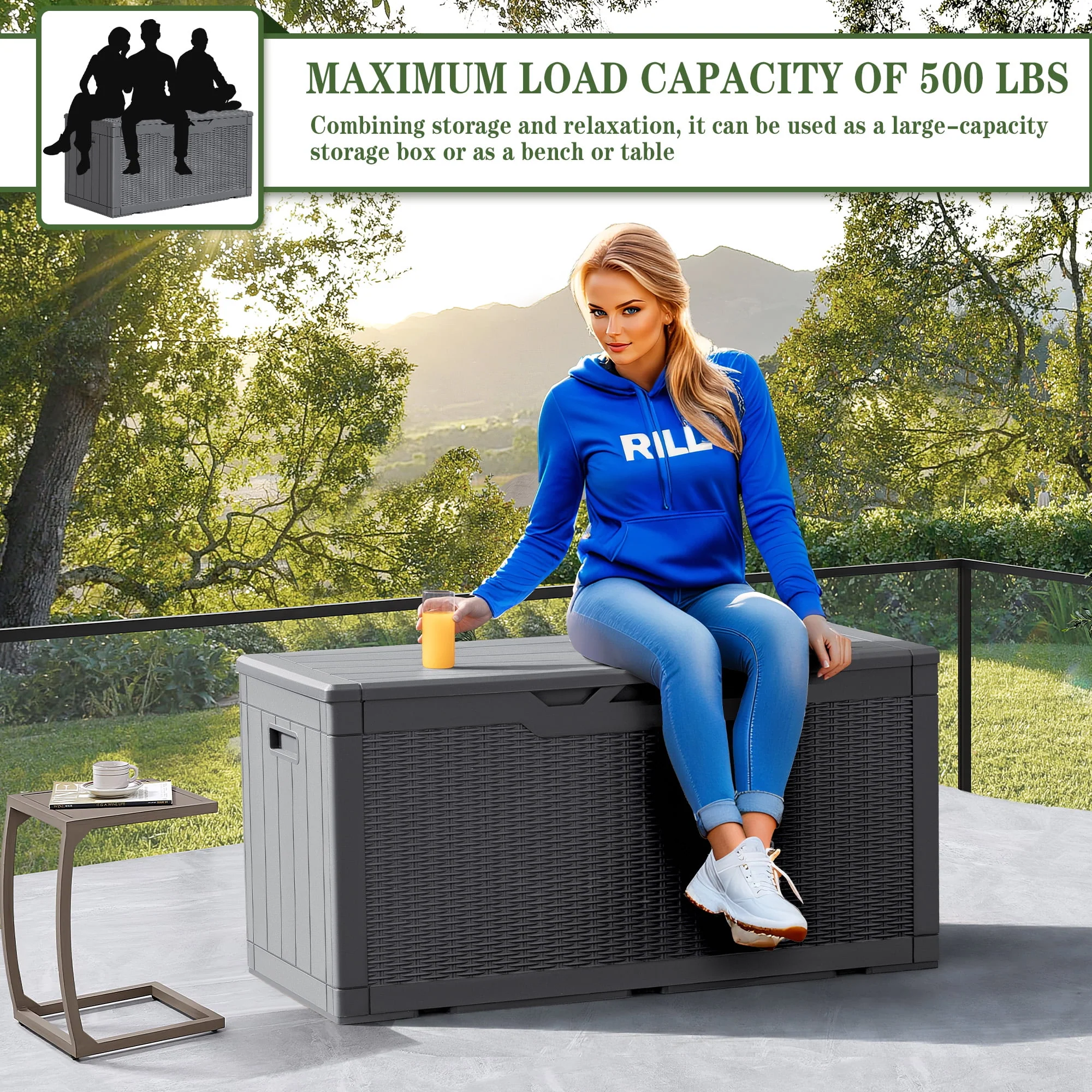 Homall 100 Gallon Outdoor Box Deck Plastic Resin Storage Box, Black