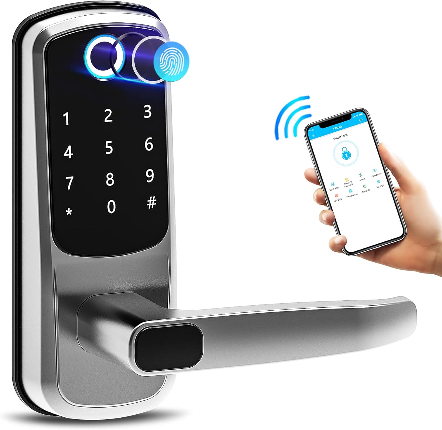 Smart Lock,CATCHFACE Fingerprint Door Lock Bluetooth Front Door Smart Lock Biometric Door Lock with Fingerprint App Code Key and IC Card