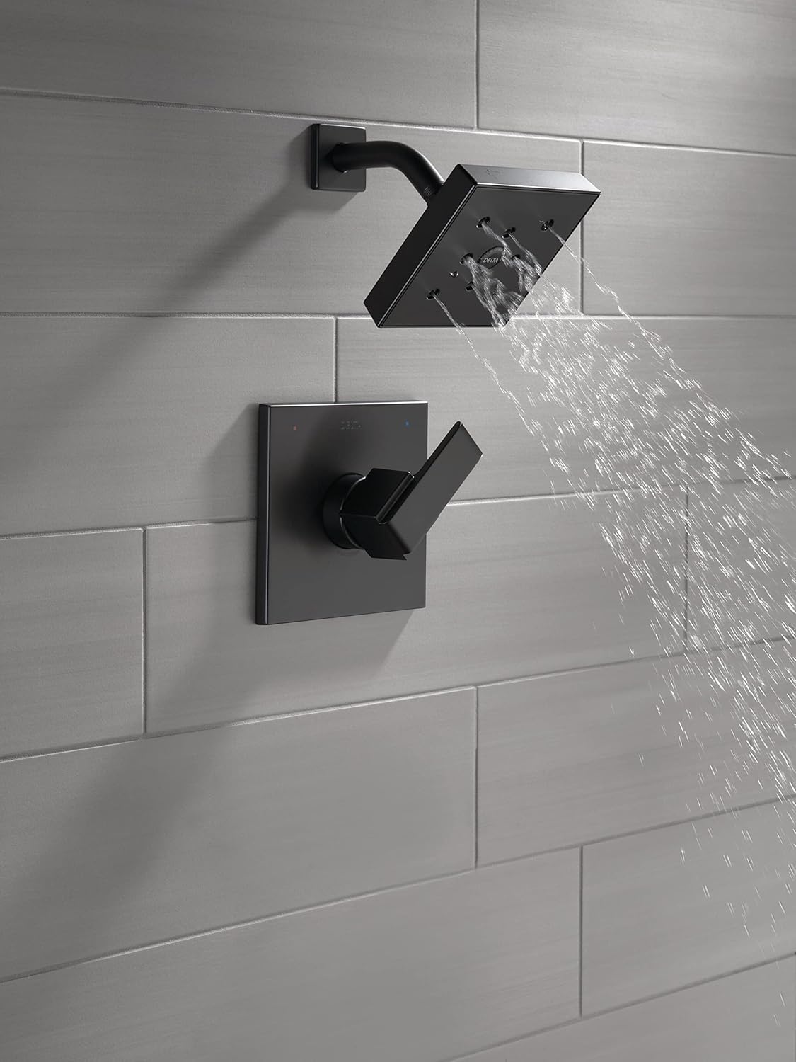 Delta Faucet Ara 14 Series Single-Function Shower Faucet Set, Single-Spray H2Okinetic Shower Head, Black Shower Faucet, Delta Shower Trim Kit