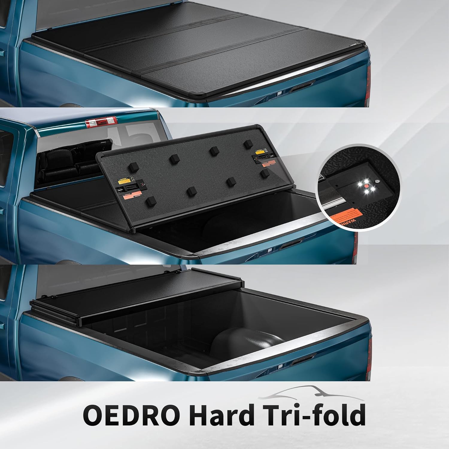oEdRo Hard Tri-fold Truck Bed Tonneau Cover Compatible with 2014-2021 Toyota Tundra, Fleetside 5.5 ft Bed with Deck Rail System
