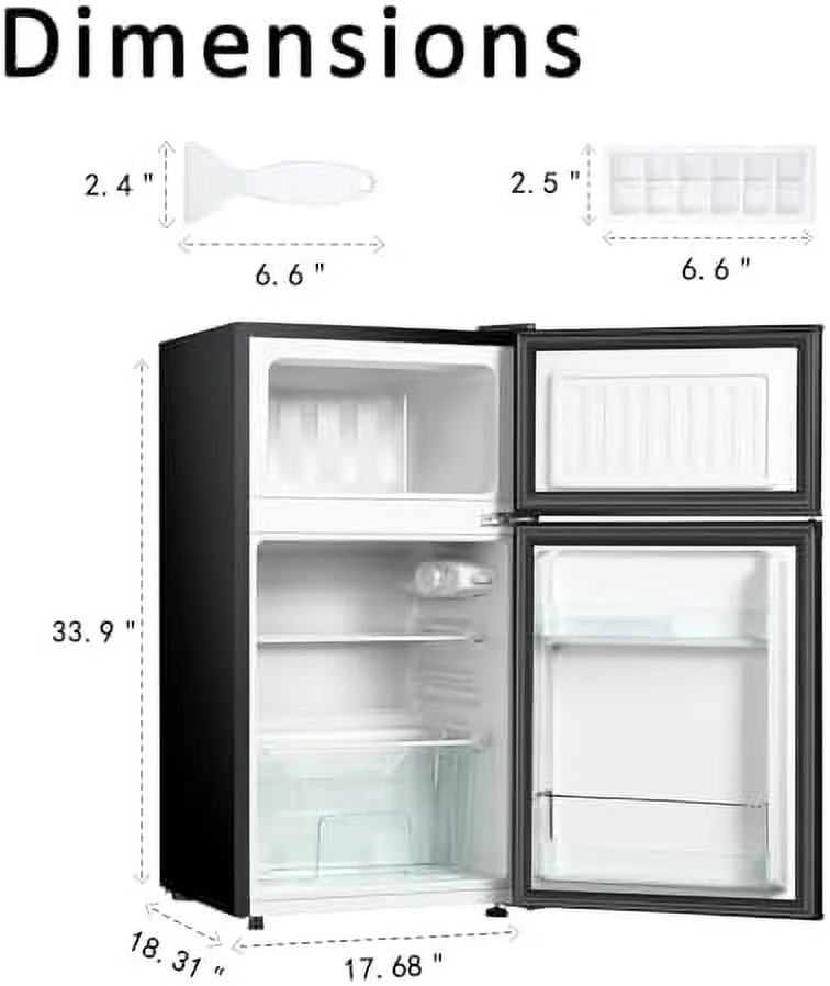 LLBIULife 3.2 Cu.ft Mini Fridge with Freezer  2 Door Compact Refrigerator with Low Noise  For Bedroom  Living Room  Dorm  Kitchen  Office (Black)