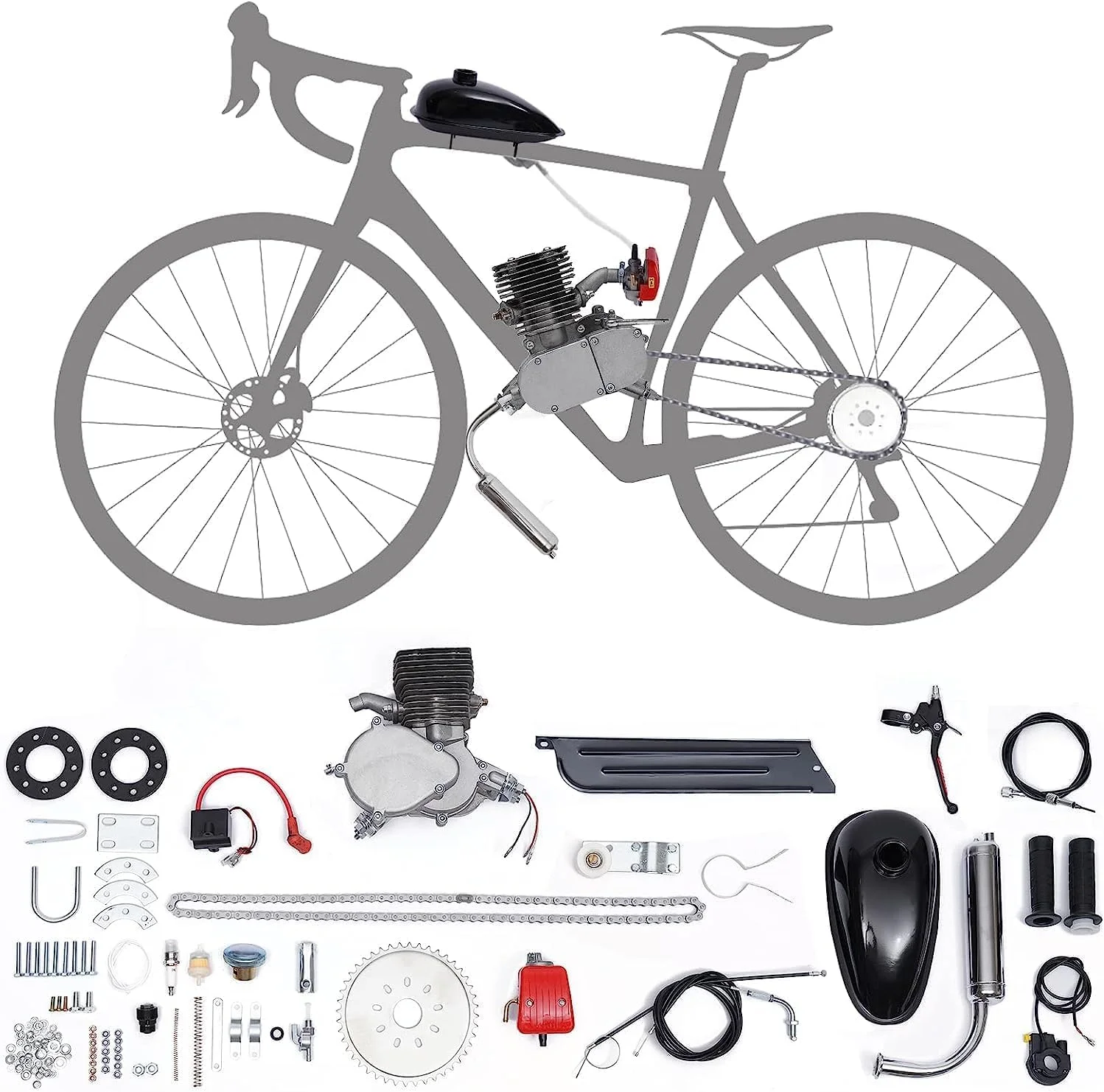 100CC Bicycle Engine Kit, 2 Stroke/4 Stroke Bike Motor Kit, Air-Cooling Modified Full Set Petrol Gas Motor Conversion Kit