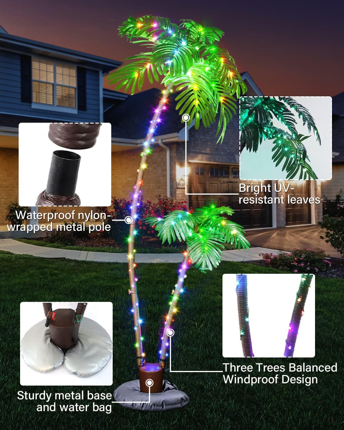 Smart Palm Tree for Outside Patio, 6FT App Remote Control Artificial Lighted Palm Tree 2 Trunks