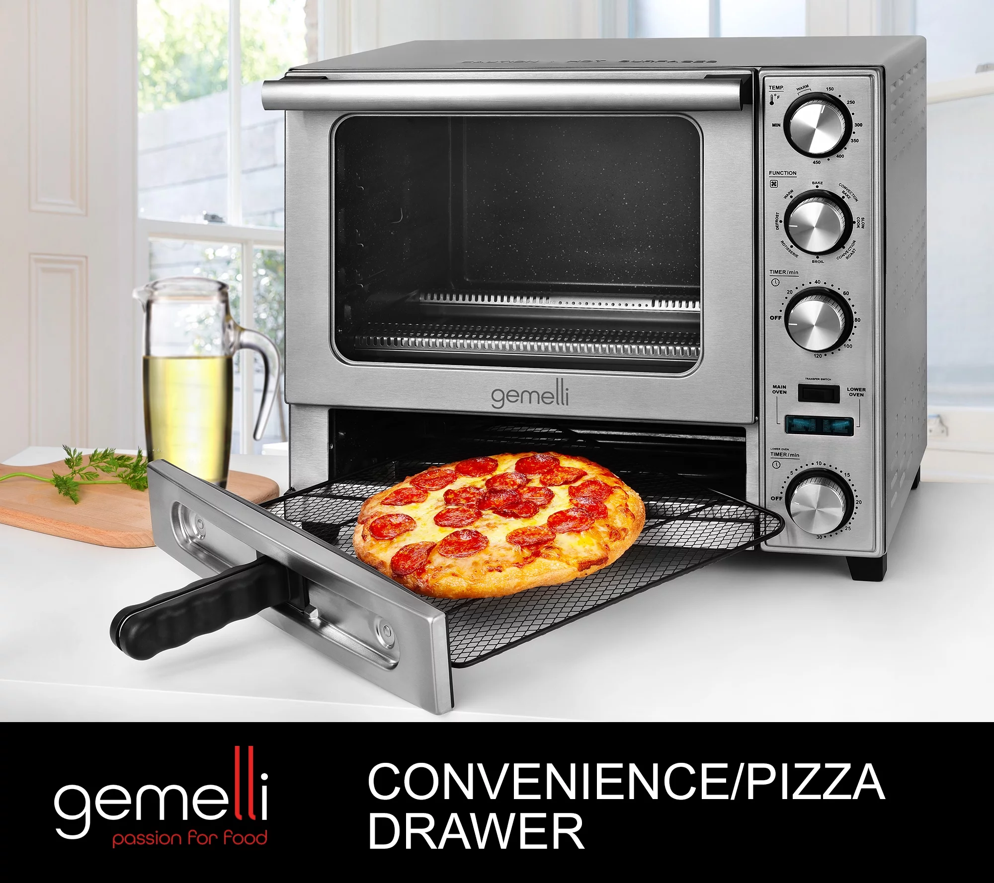 Gemelli Home Oven, Professional Grade Convection Oven with Built-In Rotisserie