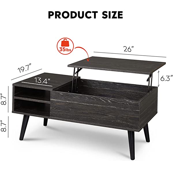 WLIVE Wood Lift Top Coffee Table with Hidden Compartment and Adjustable Storage Shelf, Lift Tabletop Dining Table for Home Living Room, Office