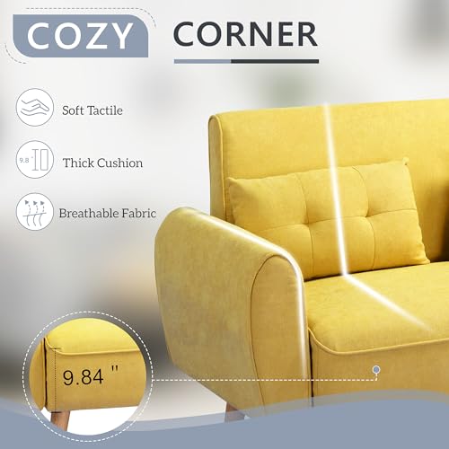 Shintenchi 47" Modern Linen Loveseat Sofa with 2 Pillows - Dark Grey | Compact, Stylish & Comfortable for Apartments, Studios & Small Spaces