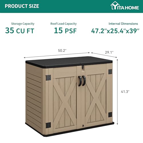 YITAHOME Outdoor Horizontal Storage Sheds w/o Shelf, Weather Resistant Resin Tool Shed, Multi-Opening Door for Storage of Bike, Trash Cans