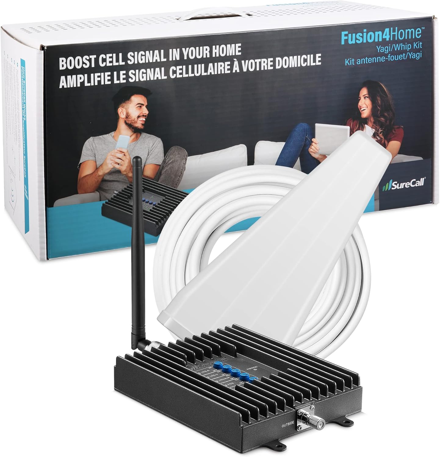 SureCall Fusion4Home Cell Phone Signal Booster up to 5000 sq ft, Boosts 5G/4G LTE, Yagi Panel Antennas, Home & Office Multi-User All Carrier