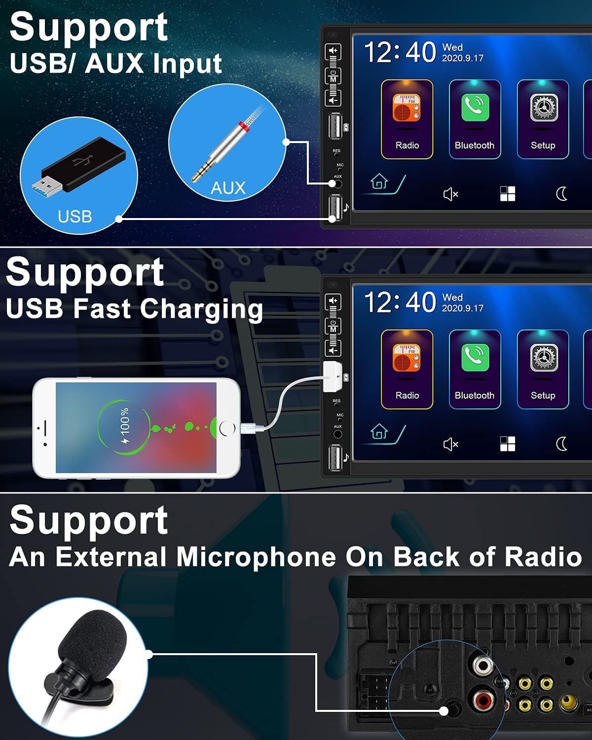 Double Din Car Stereo with CarPlay Android Auto