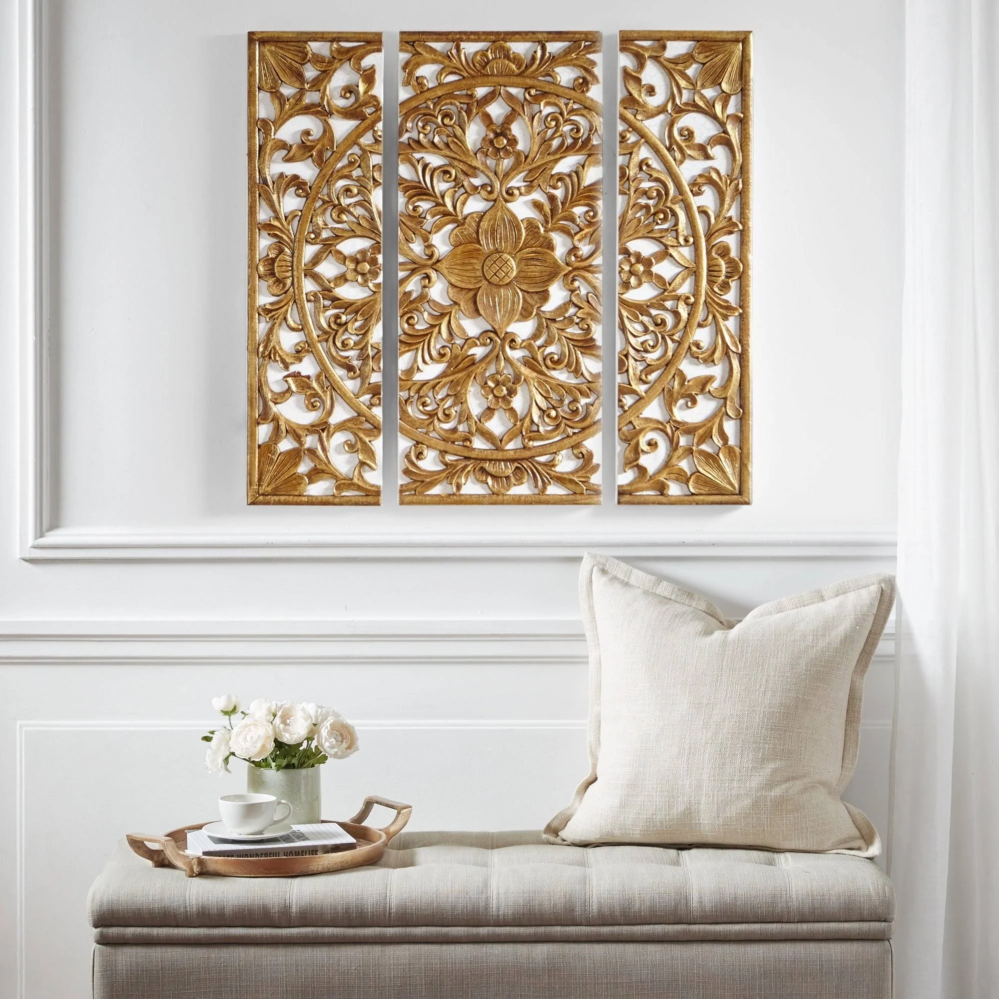 Madison Park Gold Medallion 3 Piece Canvas Set Medallion 3D Design