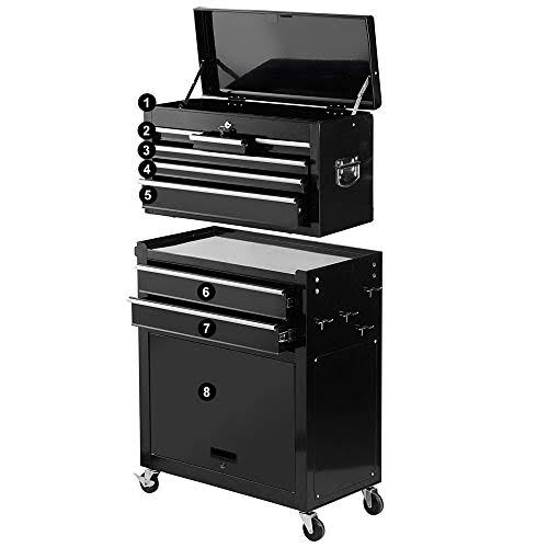 SUNY Deals 2pcs Tool Storage Box Portable Top Chest Rolling Tool Box Organizer Sliding Drawers Cabinet Keyed Locking System Tool