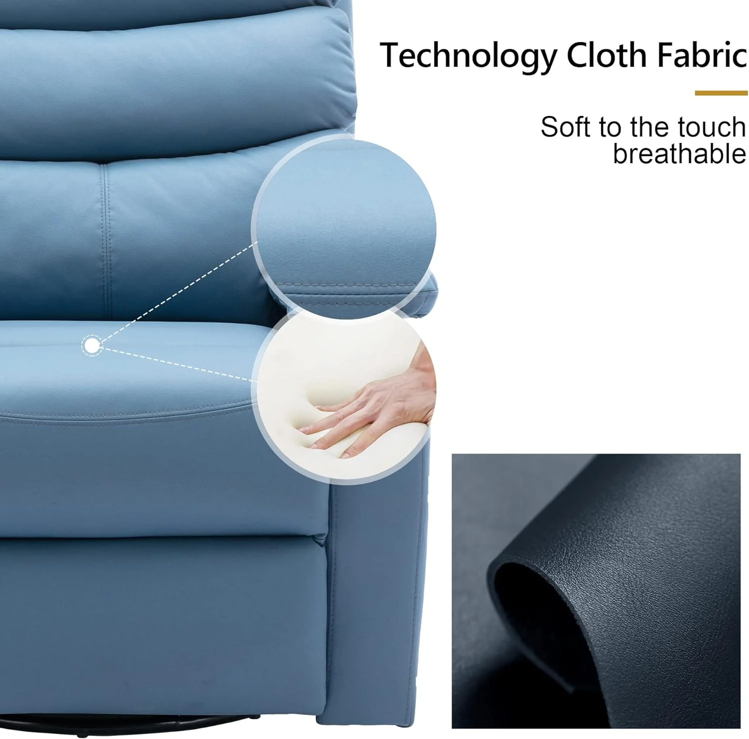 Alwalue Manual Glider Swivel Rocker Recliner Chairs with Tech Cloth Overstuffed Single Sofa Recliner Chair for Living Room,Nursery - Blue