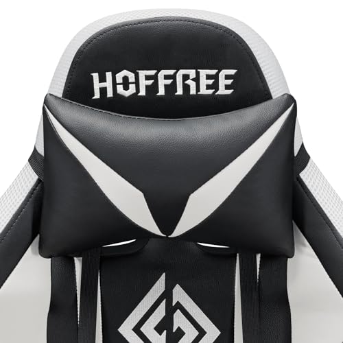 HOFFREE RGB Gaming Chair with Speakers Massage Computer Gaming Chair with LED Lights and Footrest High Back Video Game Chair for Adults Blue and Black