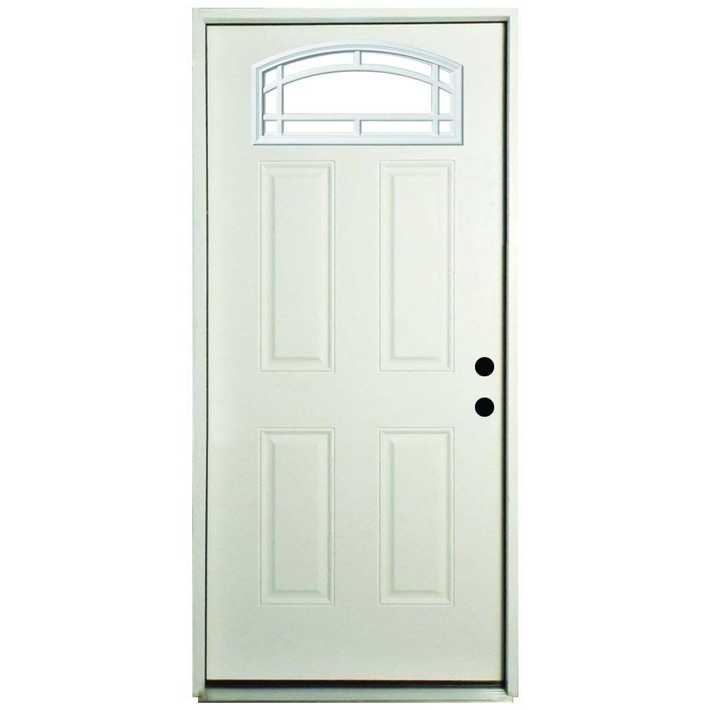 Steves u0026 Sons 36 in. x 80 in. Cambertop Left-Hand Inswing Primed White Steel Prehung Front Door with 4 in. Wall