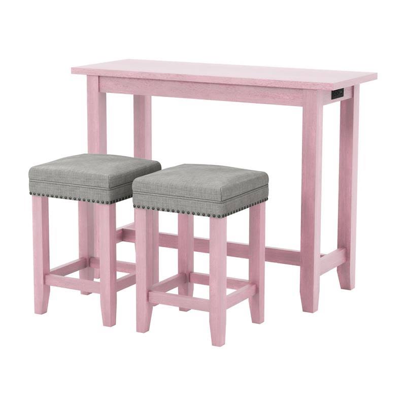 Furniture of America Sabana 3-Piece Wood Counter Height Pub Set in Antique Pink