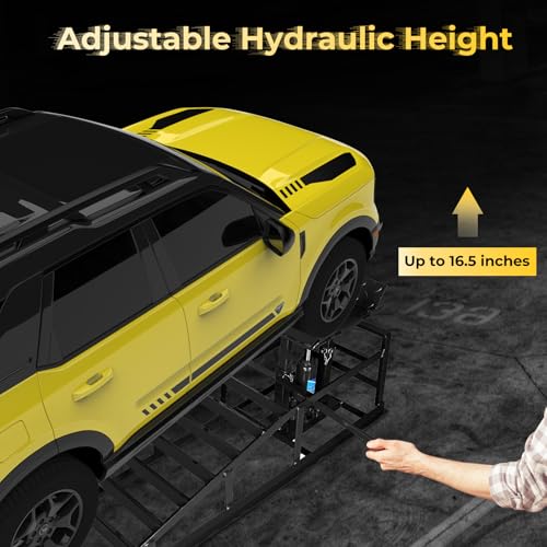 Hydraulic Car Ramps 5t/10000lbs - High Lift Service Ramp 9"-14.2" Height - Heavy Duty Steel for Oil Change and Maintenance - 2 Pack, Black