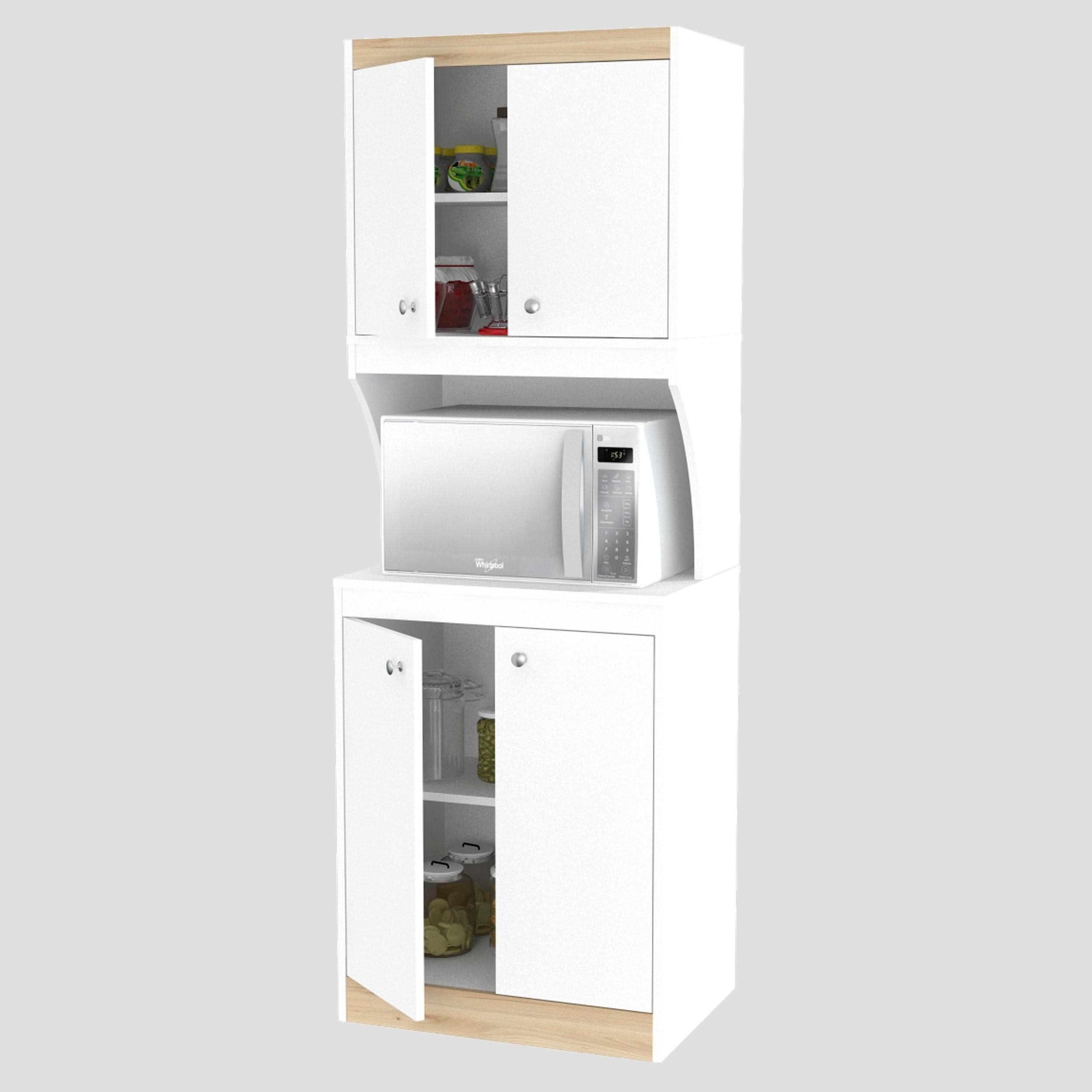 Inval Galley Kitchen/Microwave 4-Door Storage Cabinet, White u0026 Vienes Oak