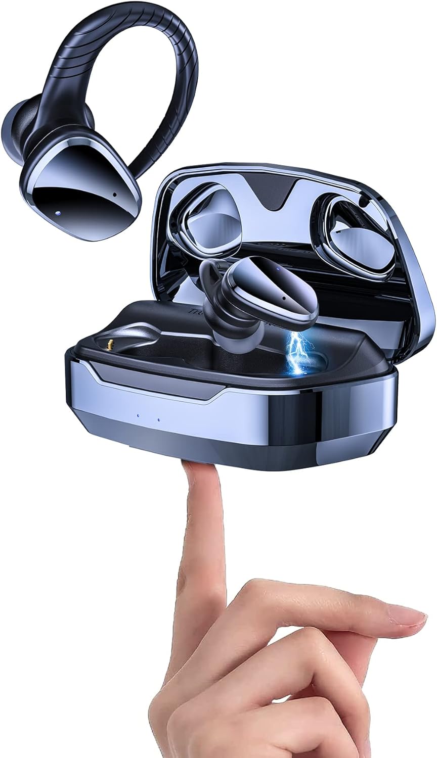 Bscame Wireless Earbuds with Earhooks,Sport Bluetooth Headphones in Ear with Charging Case Charge Phone,IPX7 Waterproof